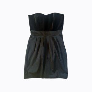 Black Strapless Velvet Corset Dress Sz 6 Taffeta Pleated Whimsigoth Y2K Chic LBD